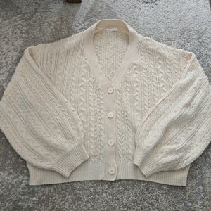 Oak And Fort Light Cream Cable Knit Cardigian